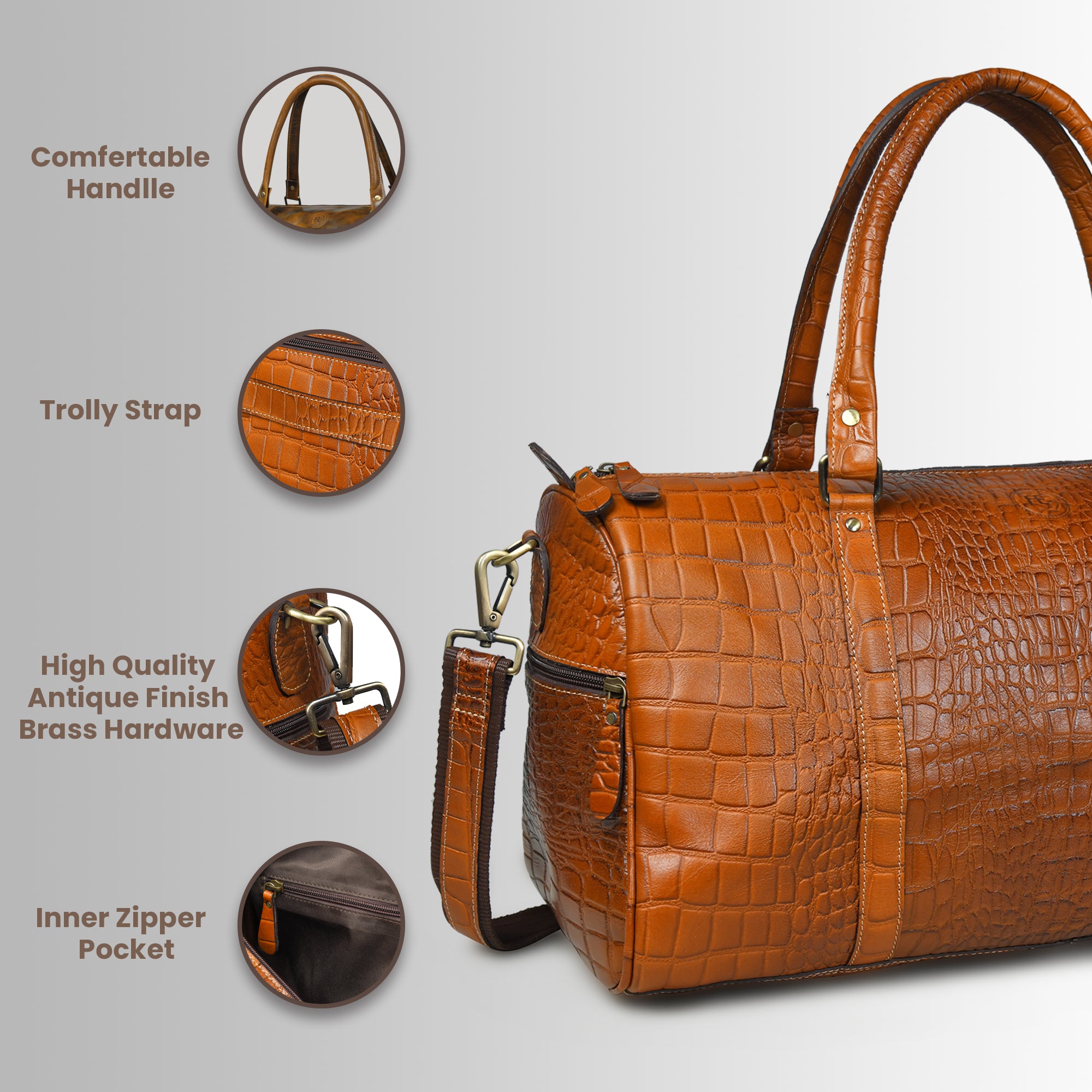Sahara Croco Leather Travel Duffle Bag