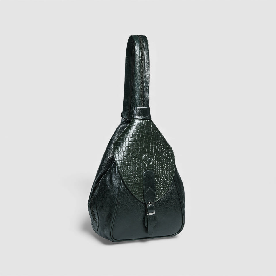 Croco Leather Shoulder Bag - Green Colour