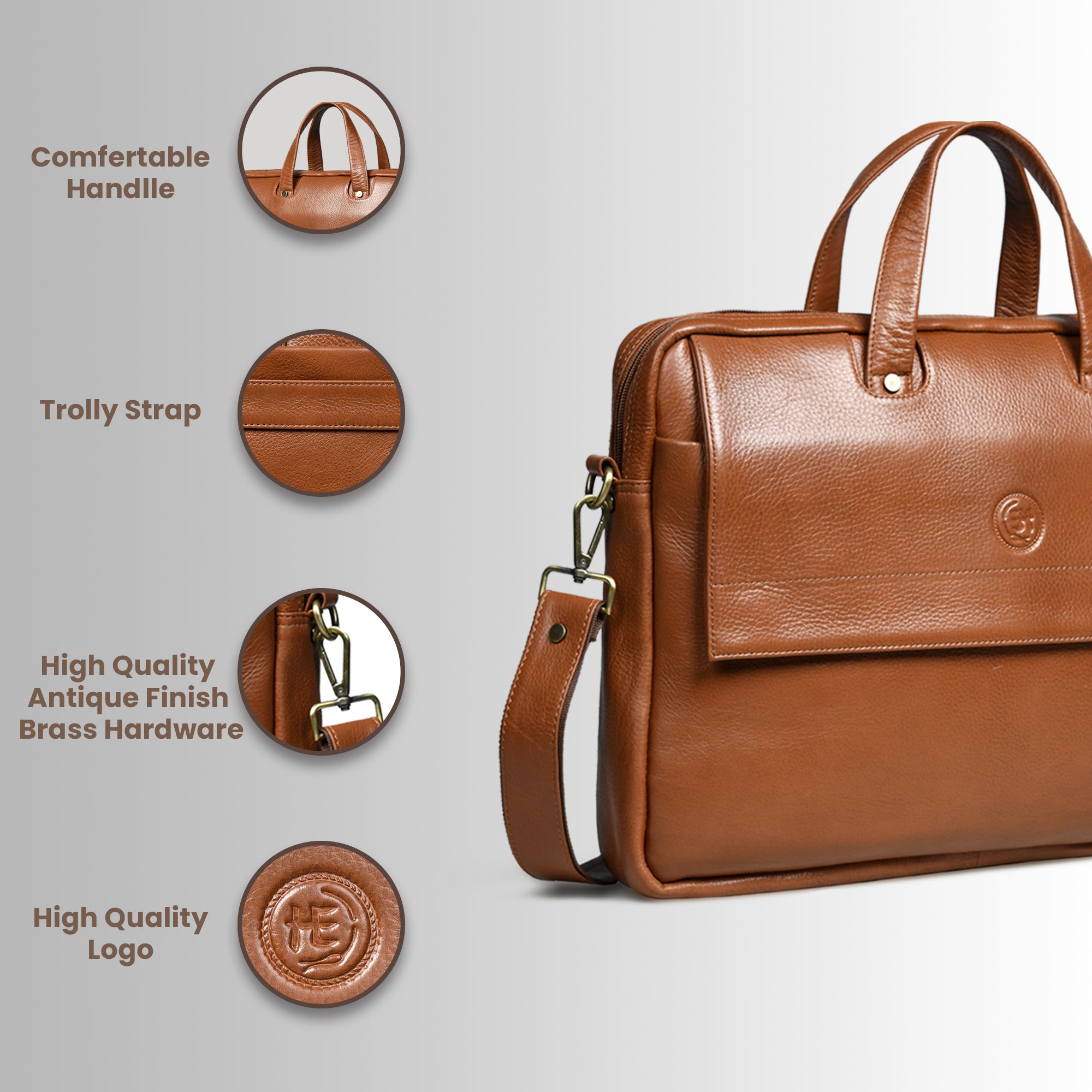 Executive Edge Leather Laptop Briefcase - Brown Colour
