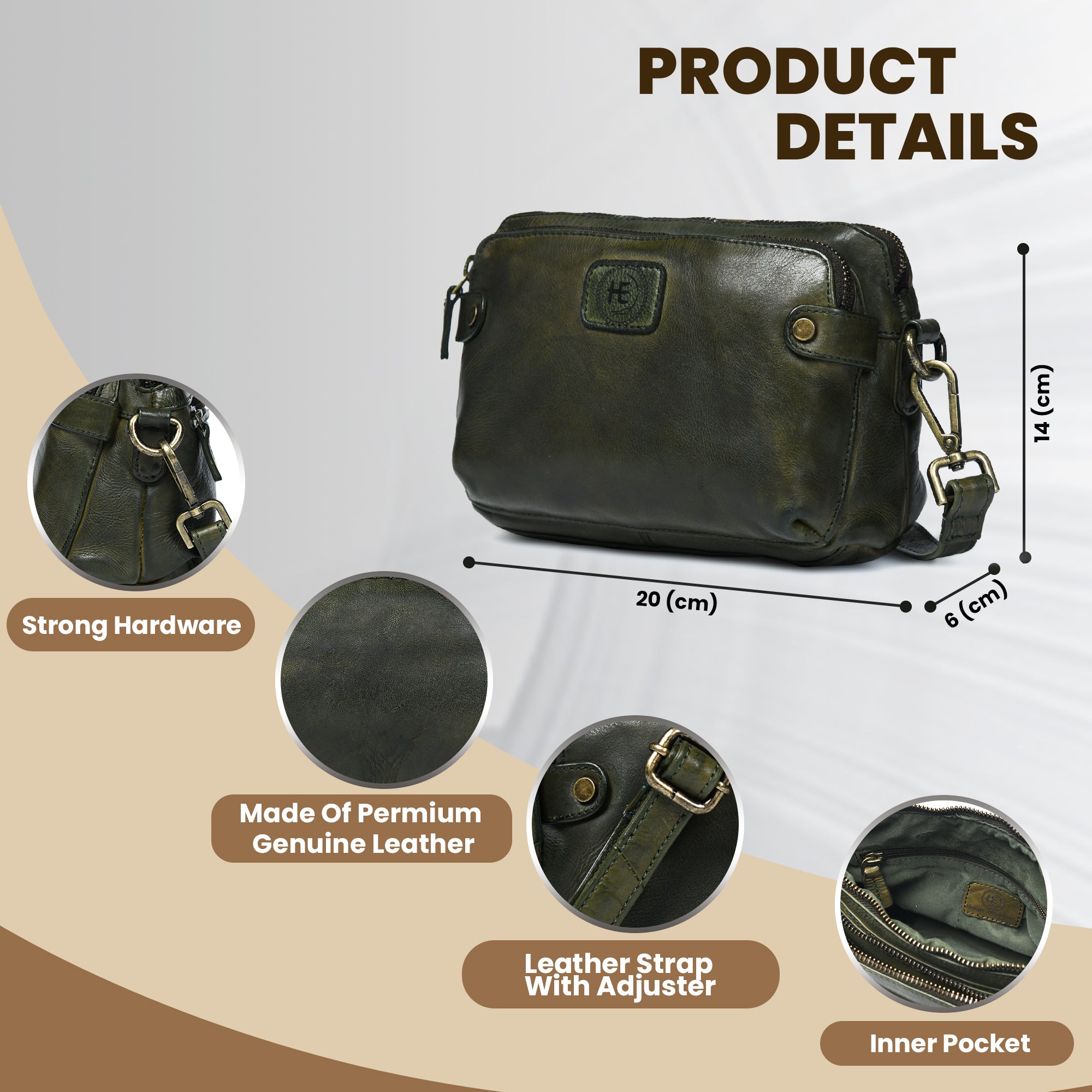 Classic Cognac Leather Women's Handbag - Olive Colour