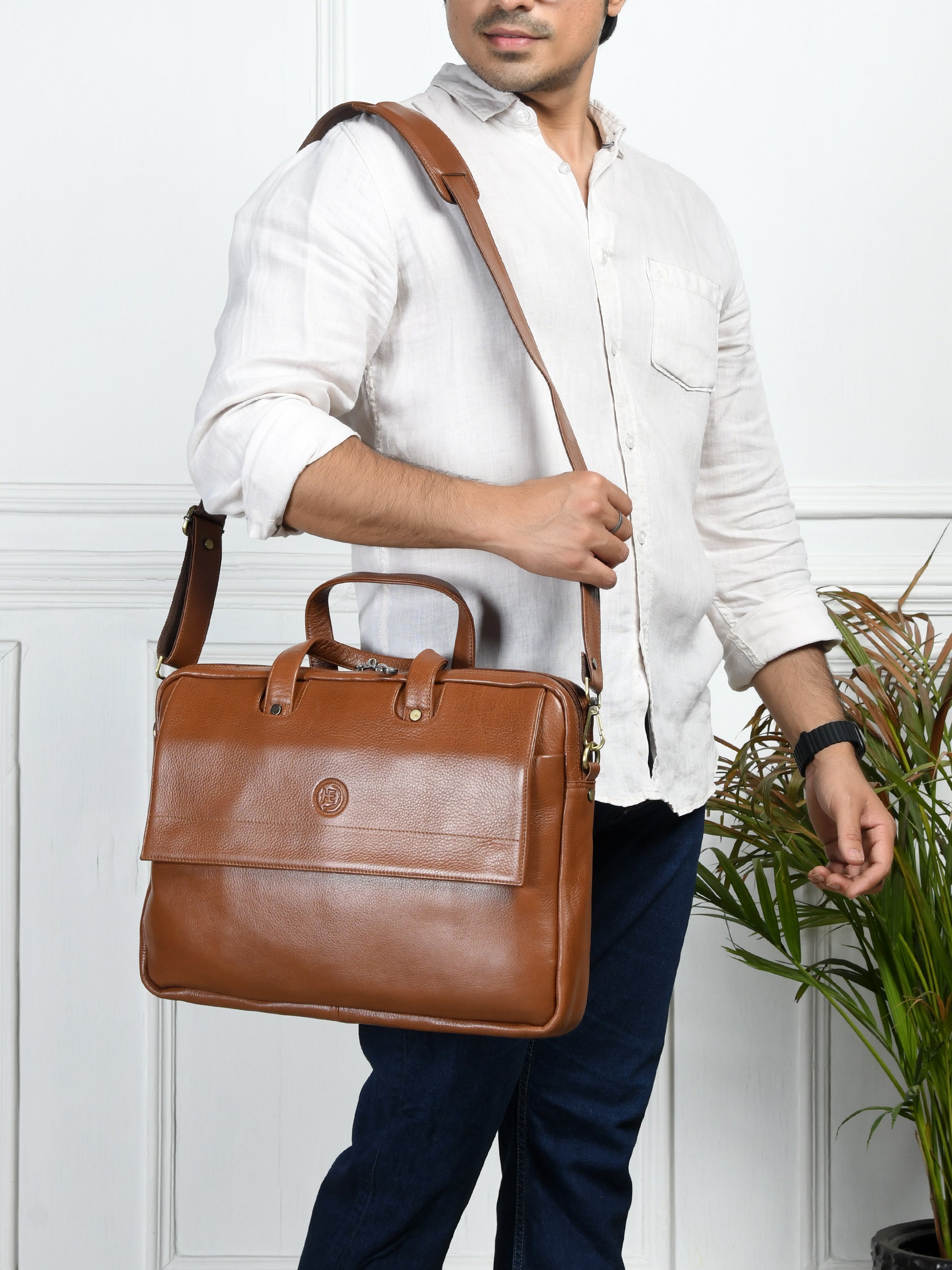 Executive Edge Leather Laptop Briefcase - Brown Colour