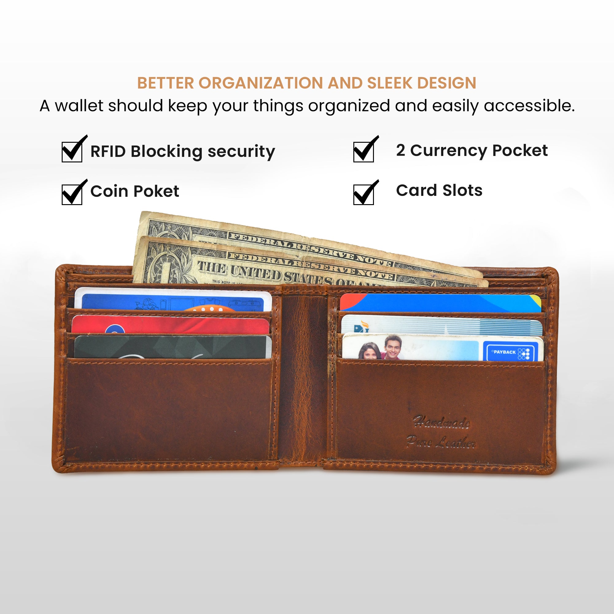 Timeless Leather Wallet | Handcrafted RFID-Blocking Bifold - Brown Colour