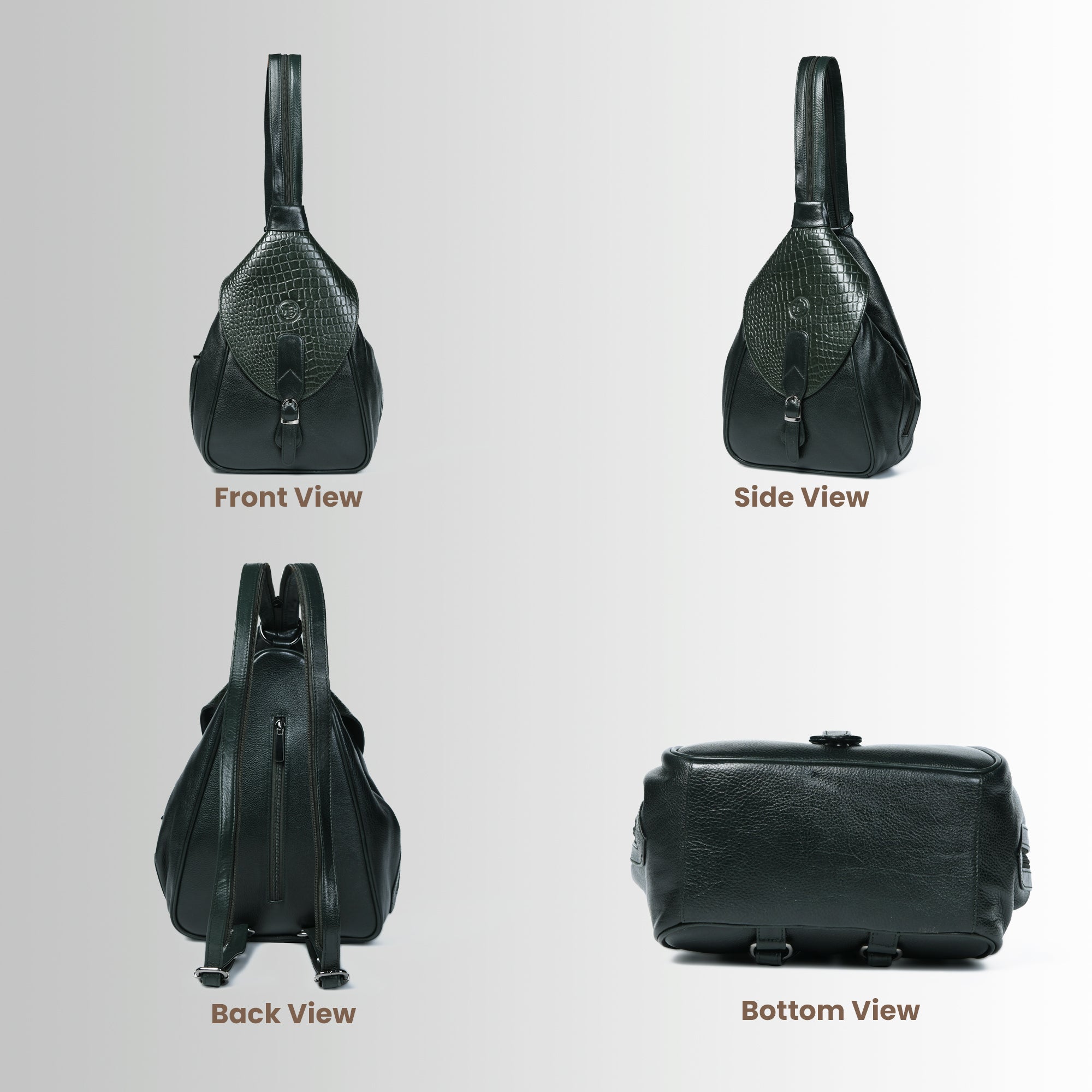 Croco Leather Shoulder Bag - Green Colour