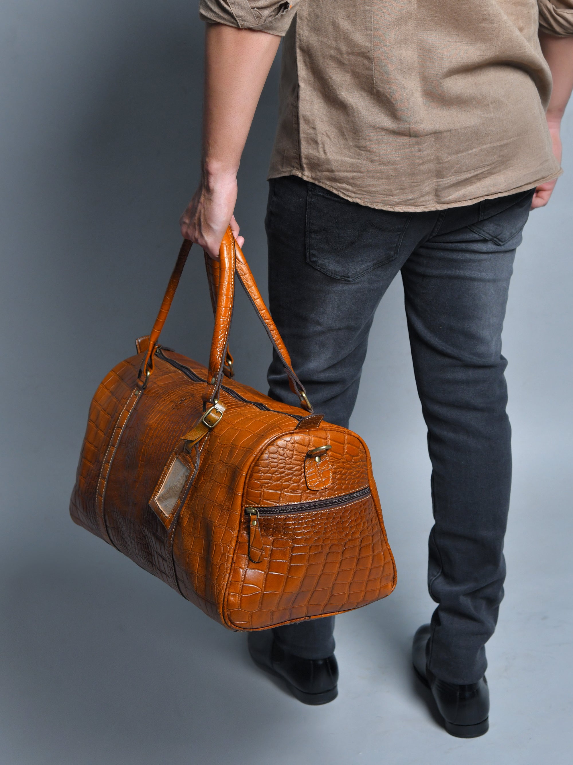 Sahara Croco Leather Travel Duffle Bag