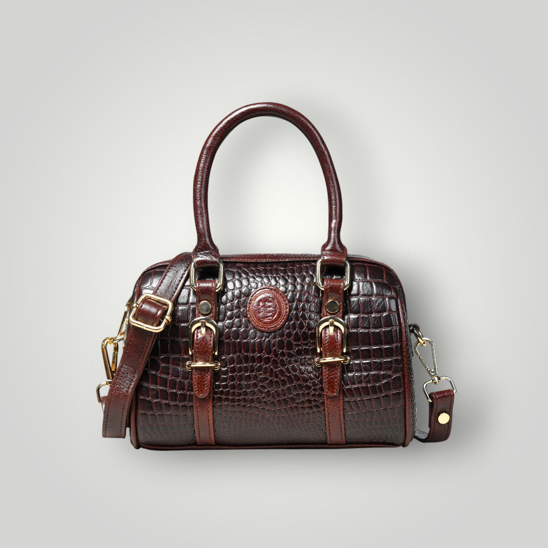 Emerald Luxe Croc Satchel - Maroon Colour