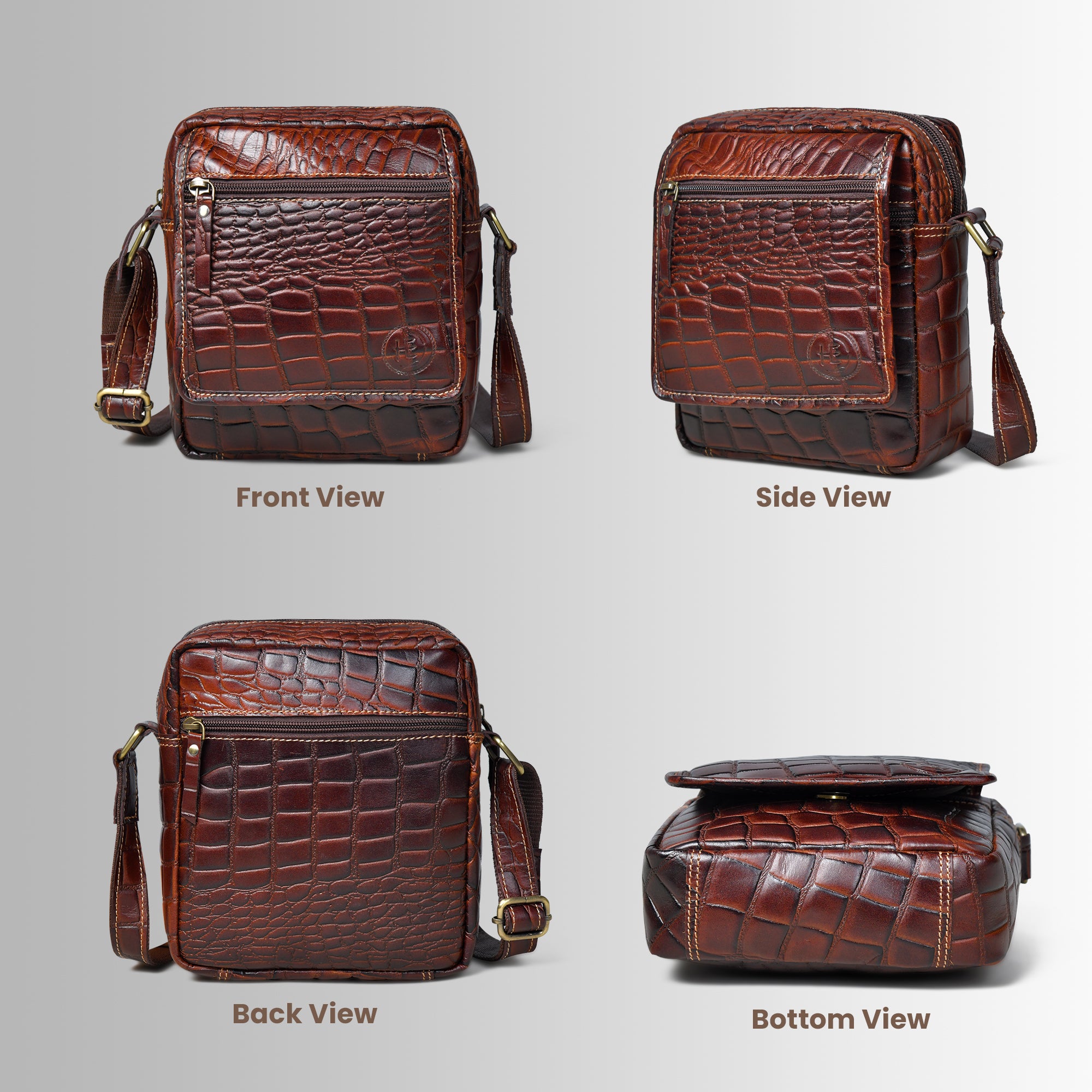 Croc-Embossed Vintage Leather Sling Bag