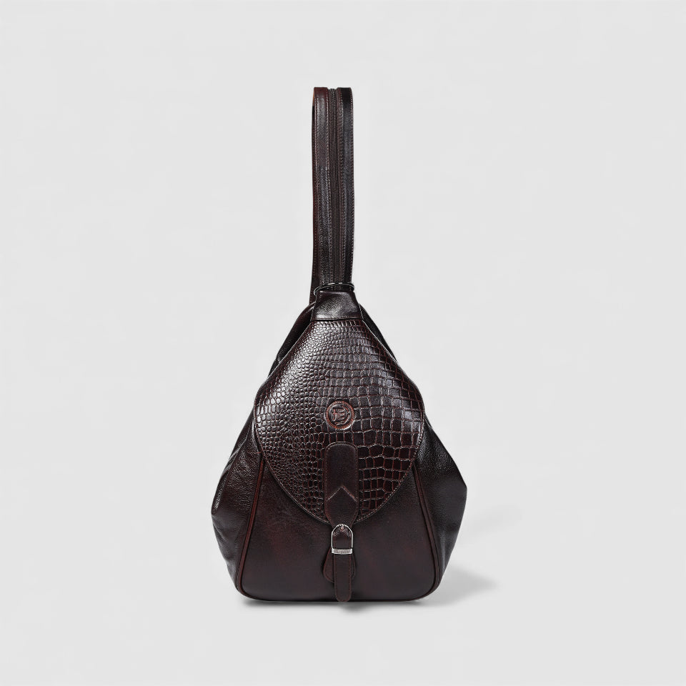 Croco Leather Shoulder Bag - Maroon Colour