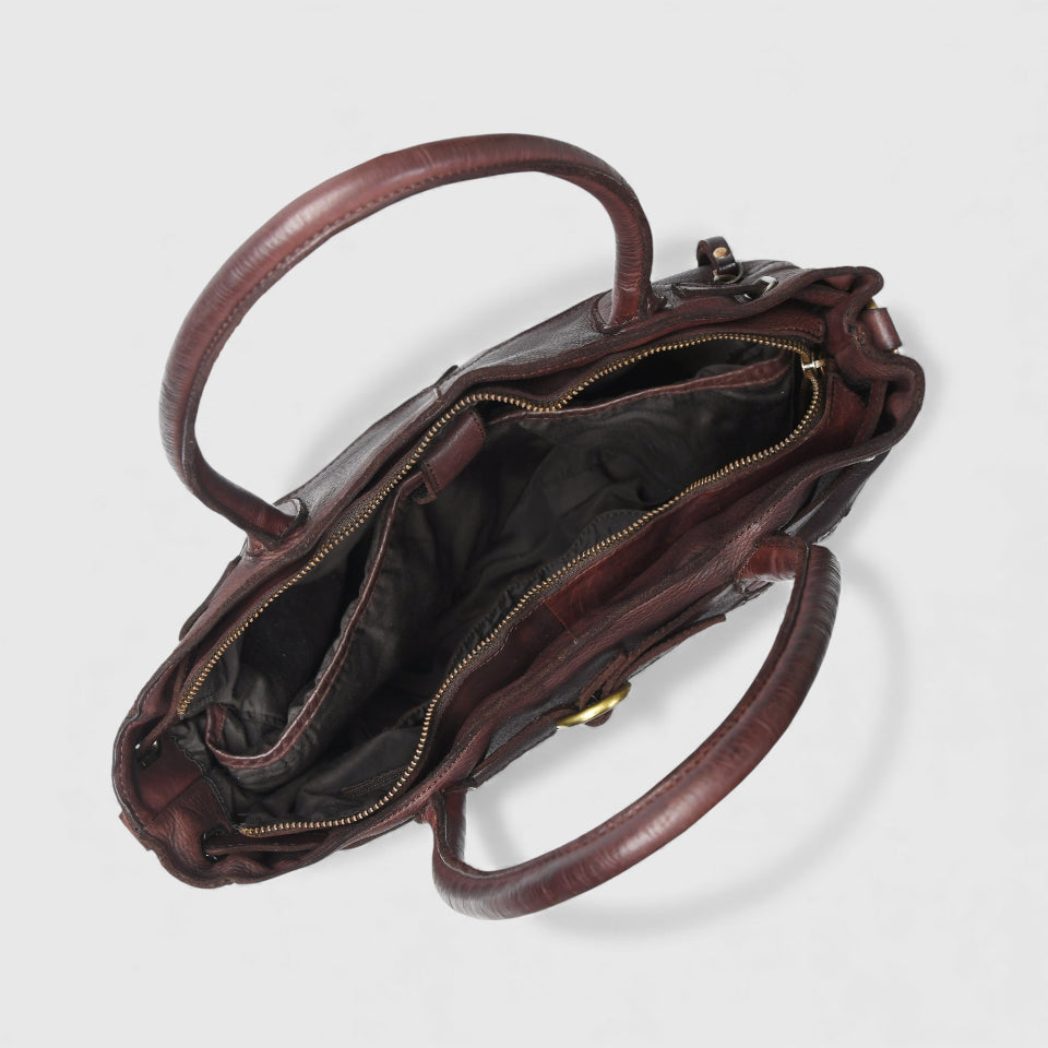 Vintage Woven Espresso Leather Women's Handbag - Brown Colour