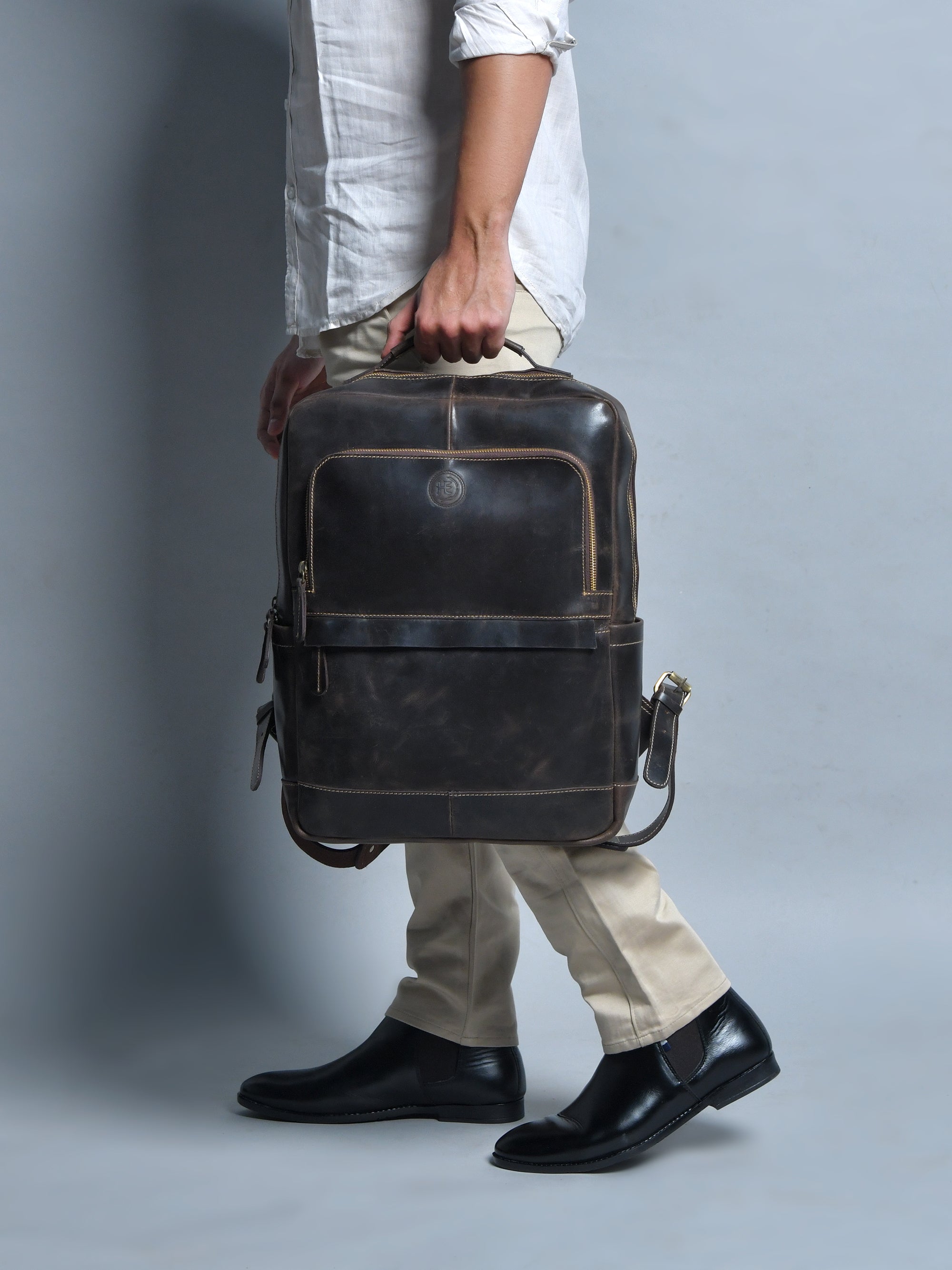 Alpine Vintage Leather Laptop Backpack - Brown Colour