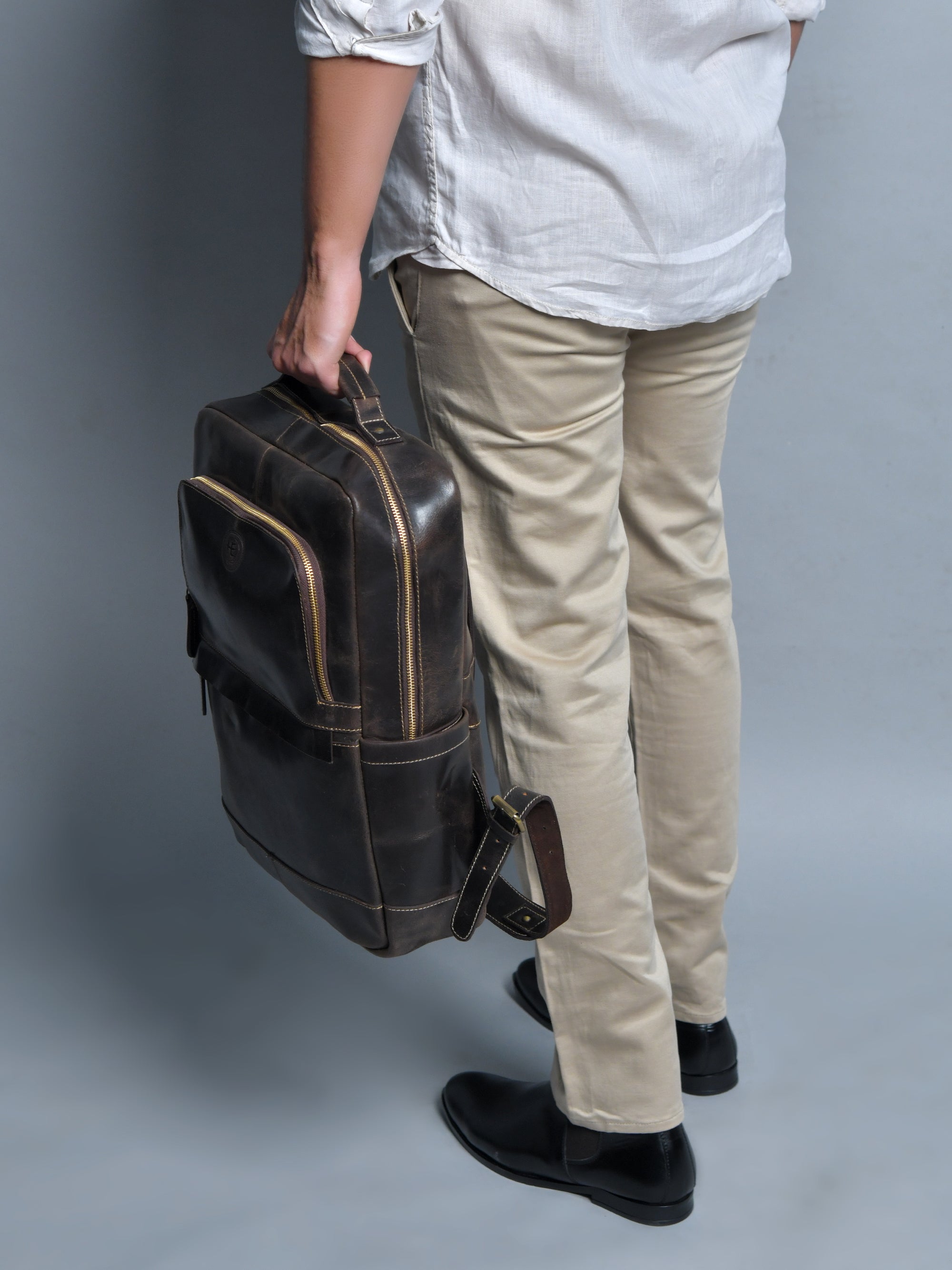 Alpine Vintage Leather Laptop Backpack - Brown Colour