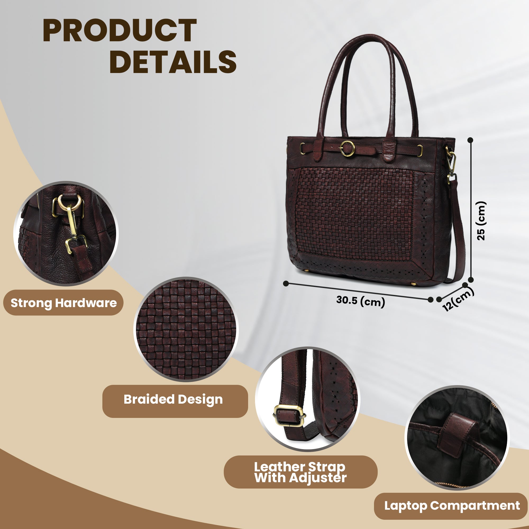 Vintage Woven Espresso Leather Women's Handbag - Brown Colour