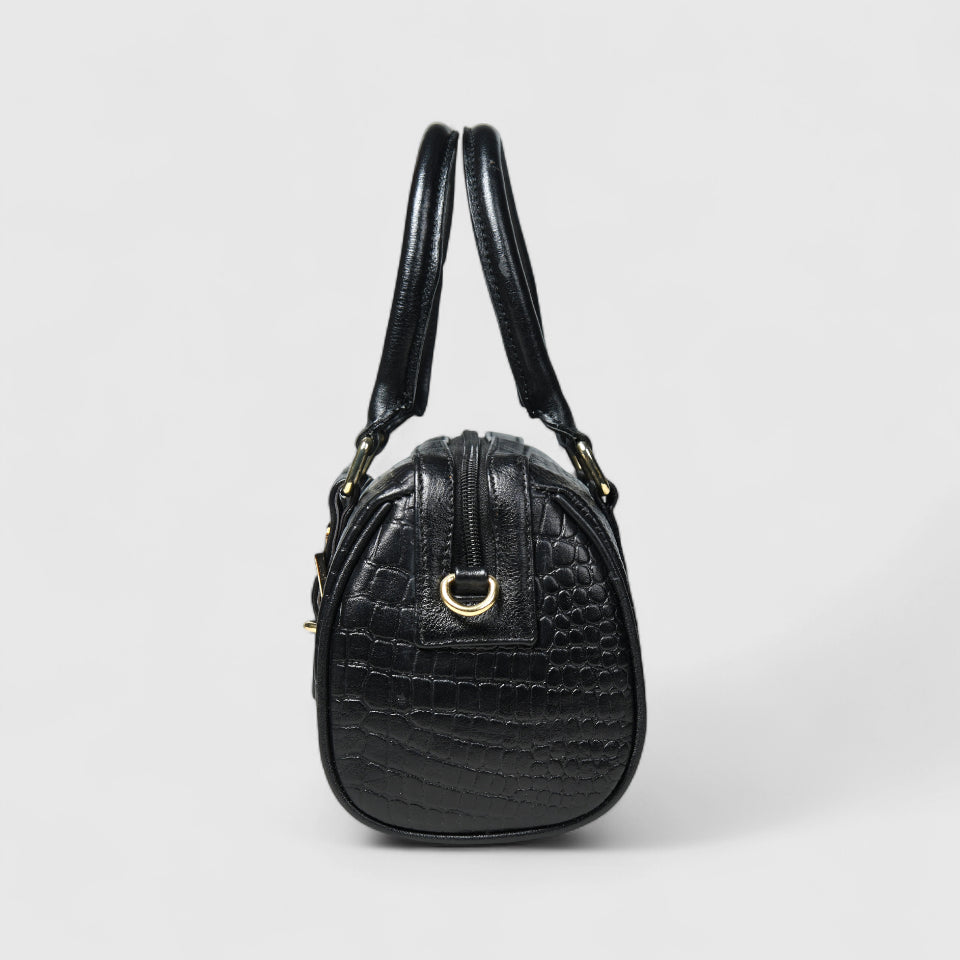 Emerald Luxe Croc Satchel Bag - Black Colour