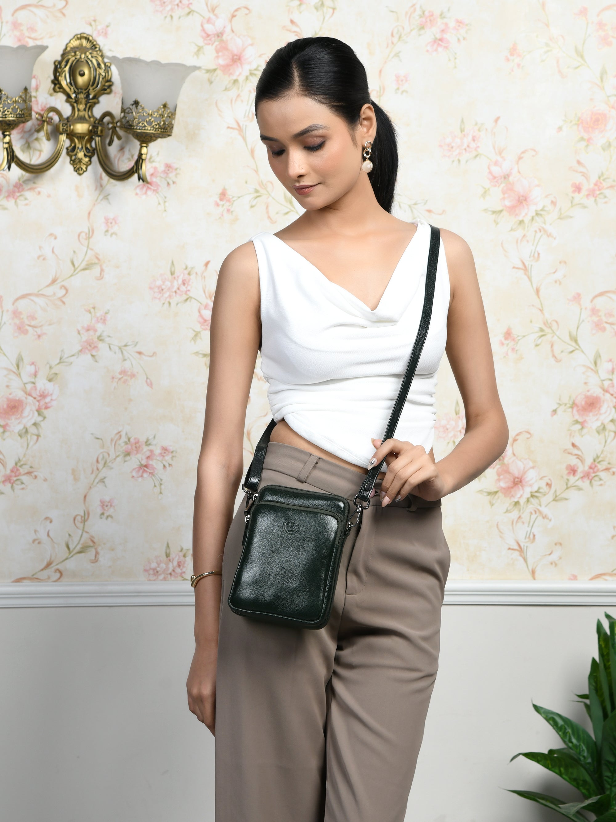 AmberStride Leather Sling Bag - Black Colour