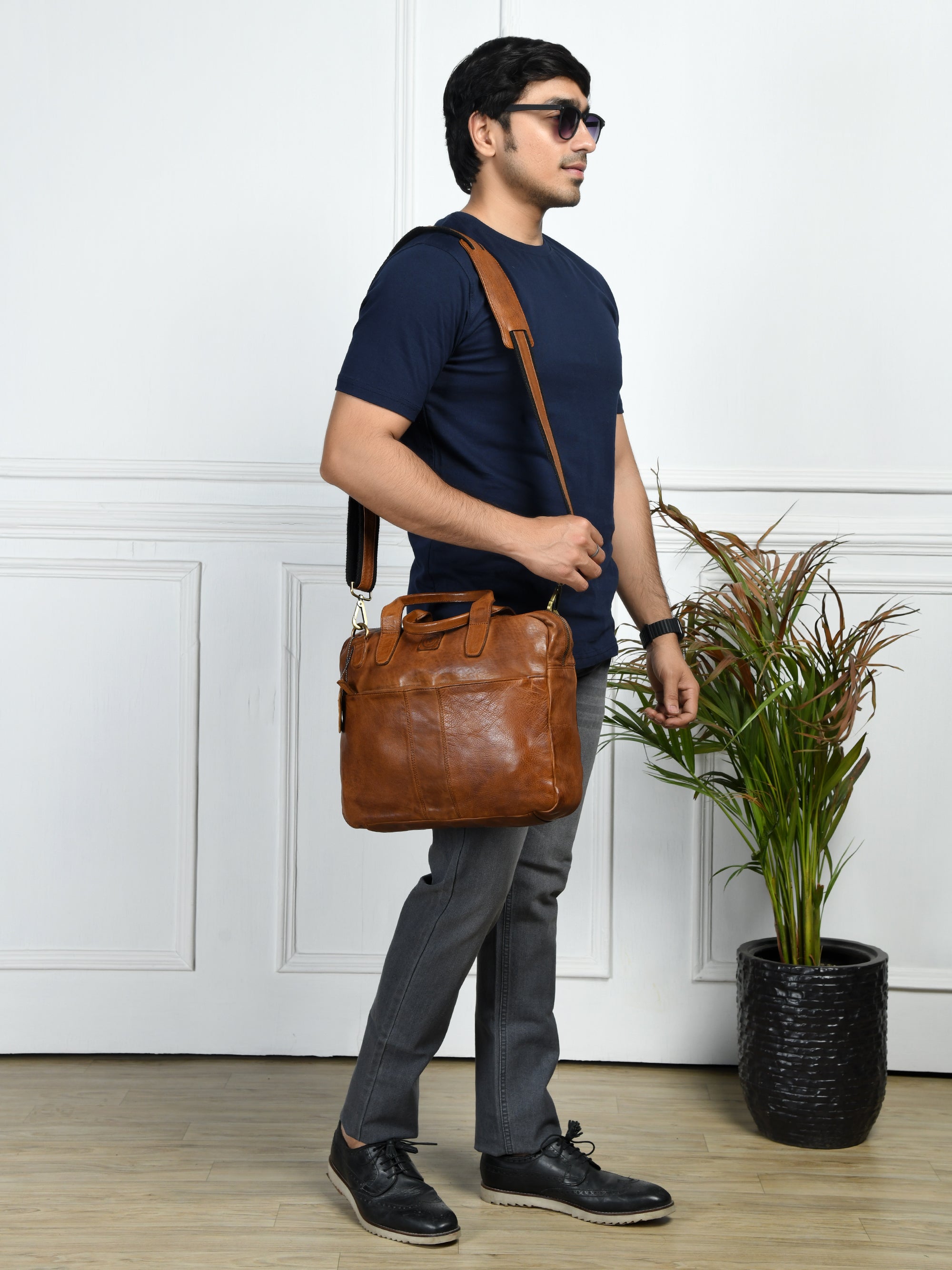 Voyager Premium Leather Laptop Bag - Brown Colour