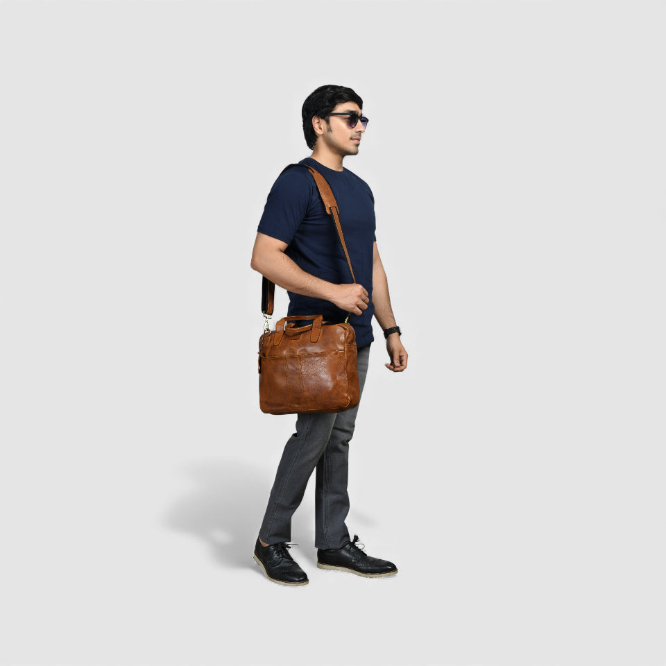 Voyager Premium Leather Laptop Bag - Brown Colour