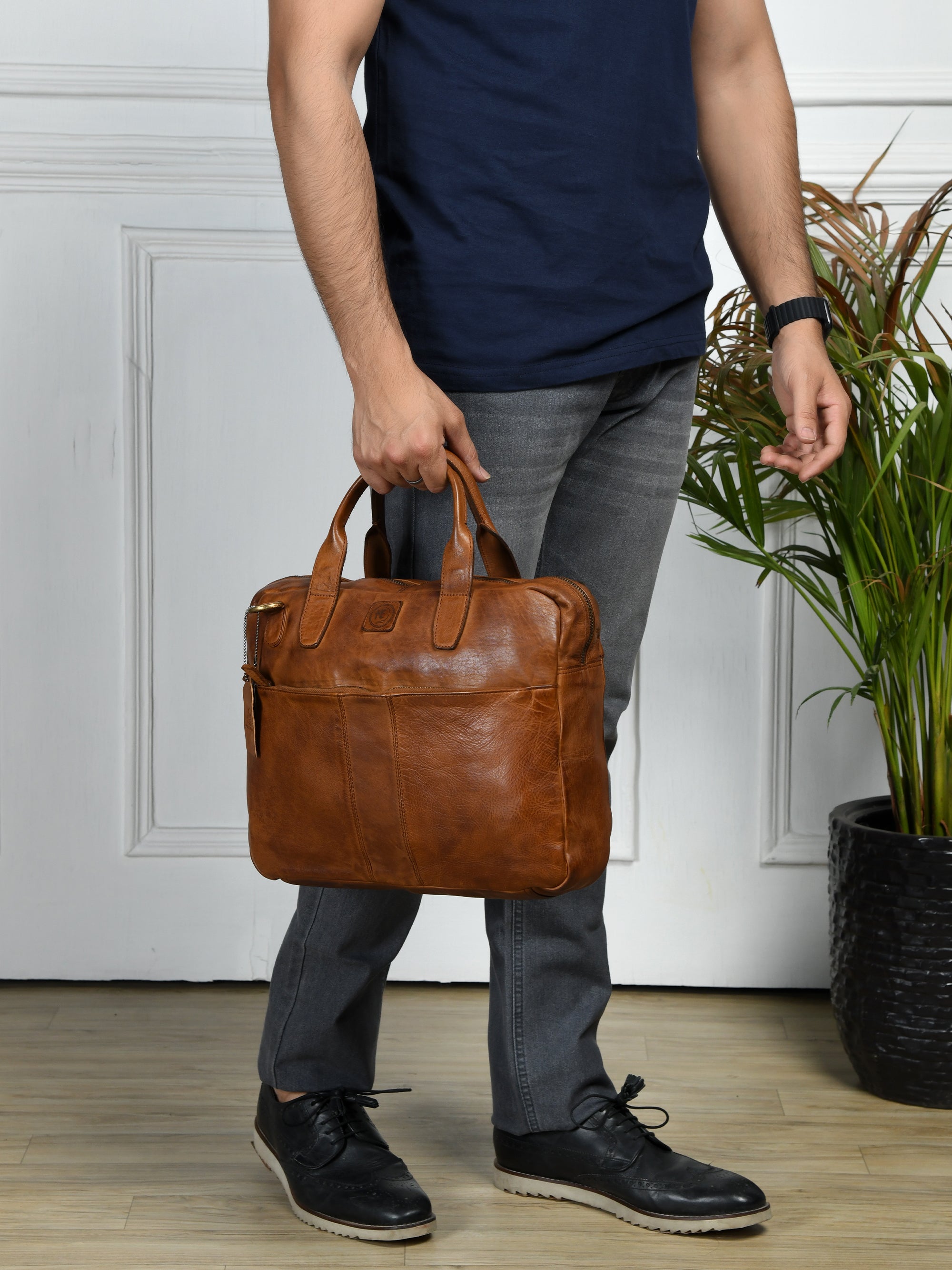 Voyager Premium Leather Laptop Bag - Brown Colour