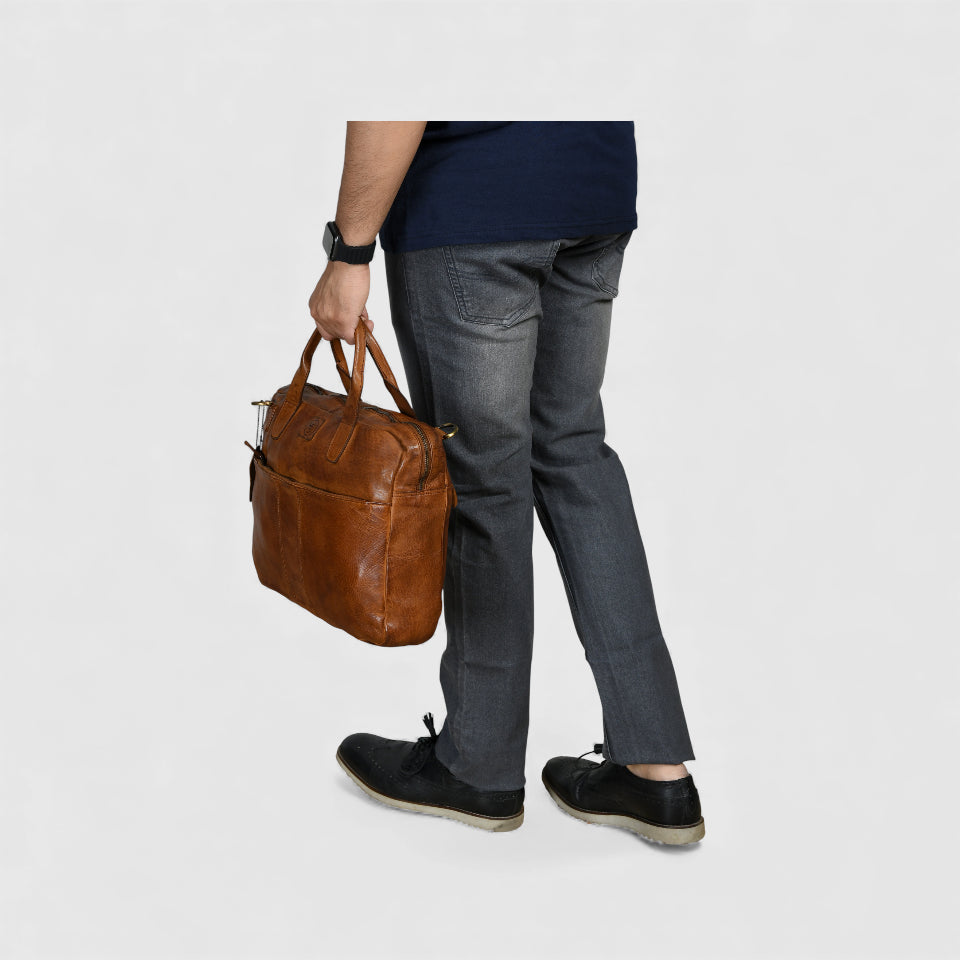Voyager Premium Leather Laptop Bag - Brown Colour