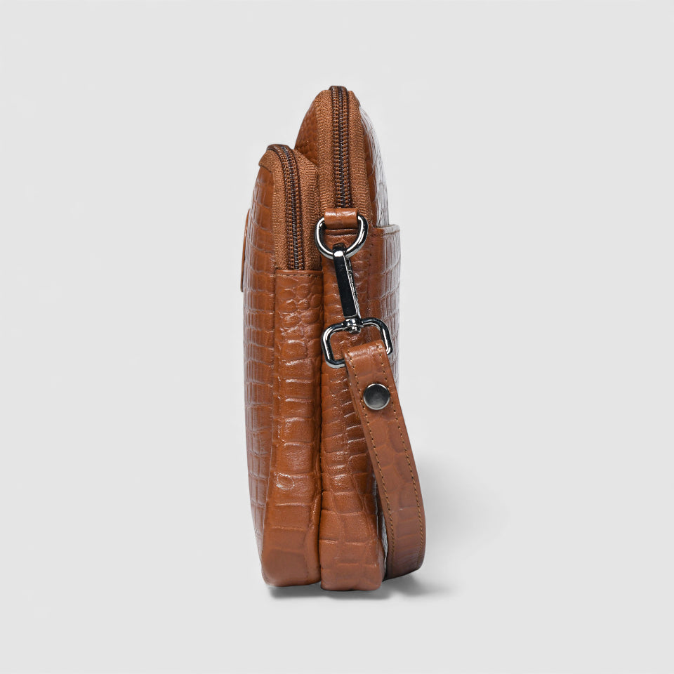 Croc Luxe Leather Sling Bag – Brown Colour