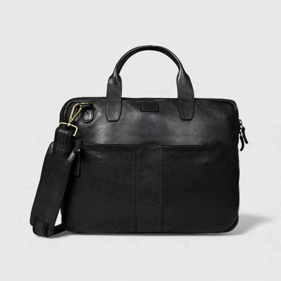 Voyager Premium Leather Laptop Bag - Black Colour