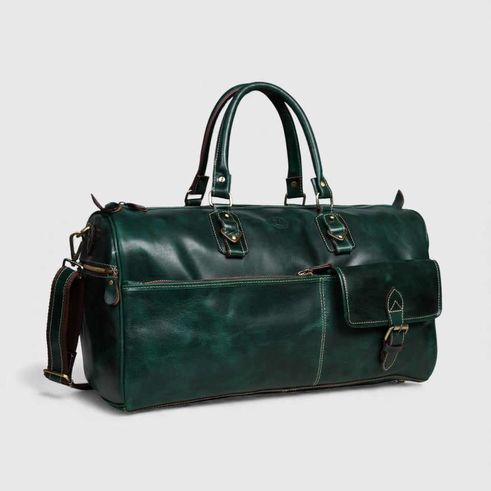 The Odyssey Leather Travel Duffle Bag - Green Colour