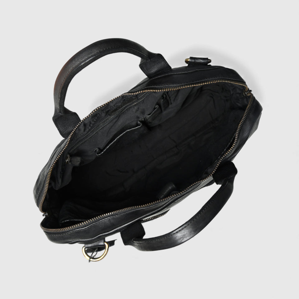 Voyager Premium Leather Laptop Bag - Black Colour