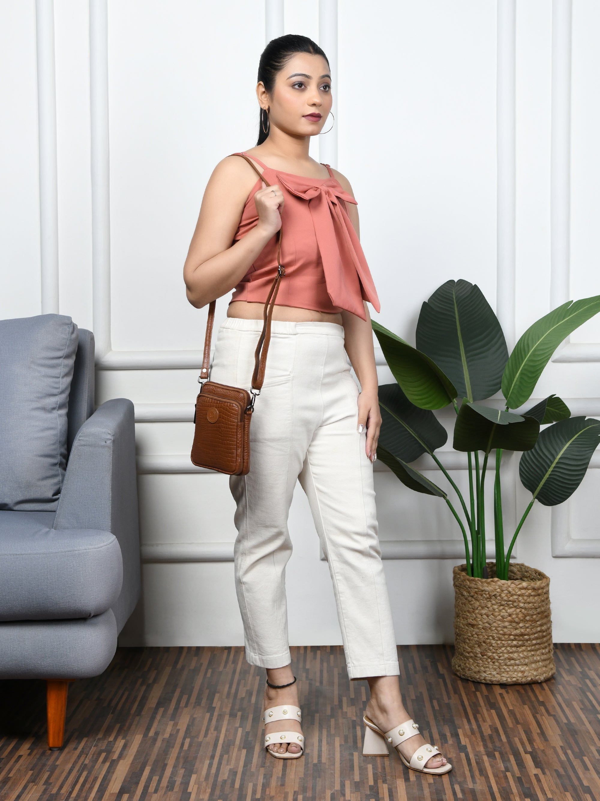 Croc Luxe Leather Sling Bag – Brown Colour