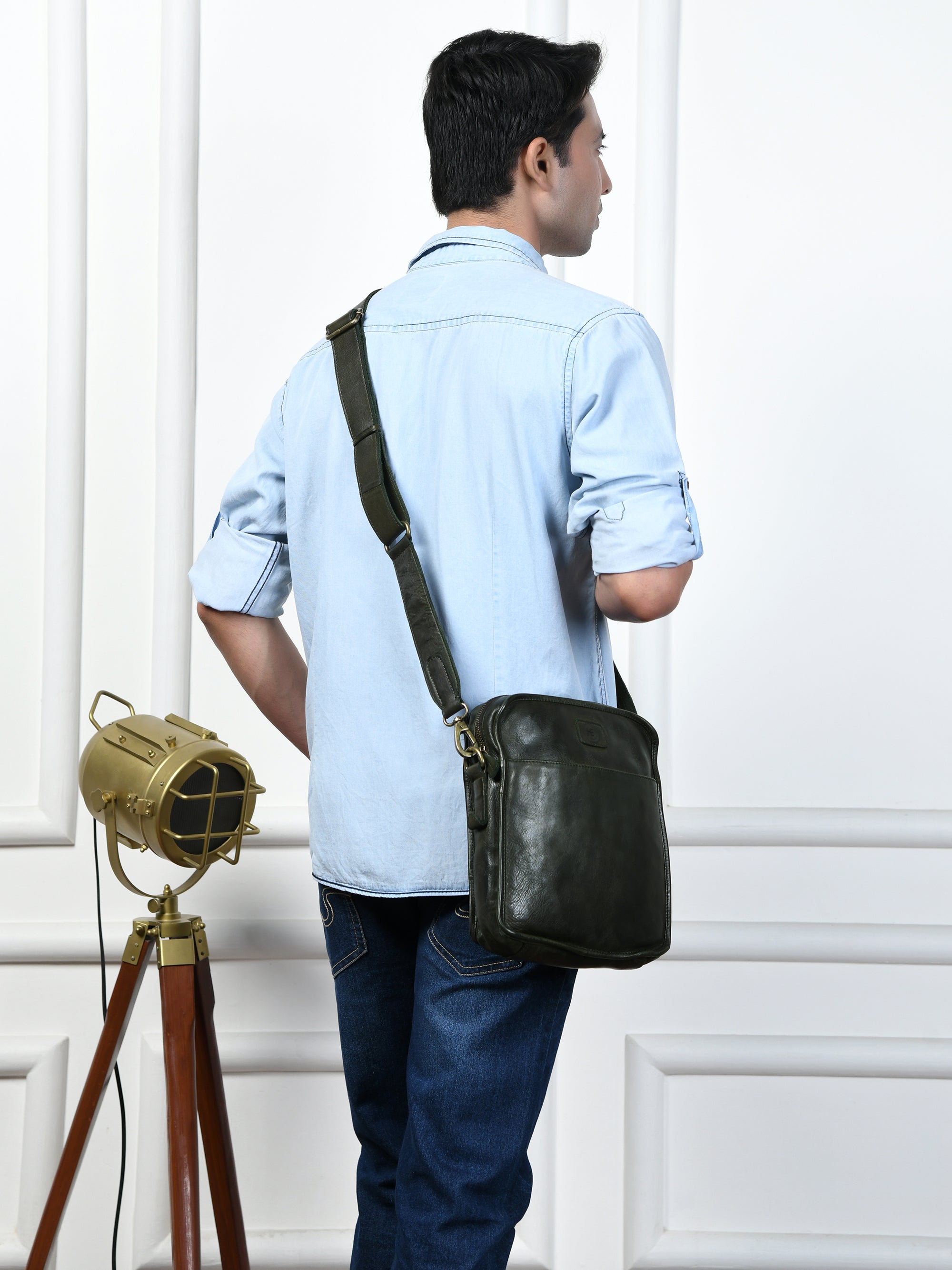 Verdant Trail Leather Sling Bag – Olive Colour