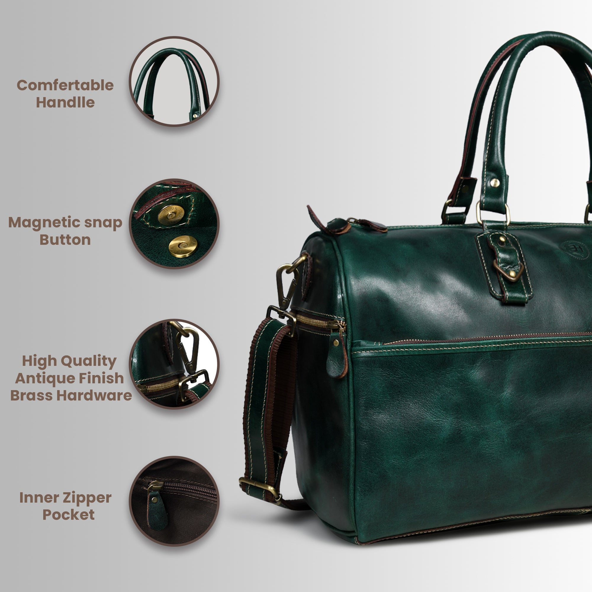 The Odyssey Leather Travel Duffle Bag - Green Colour