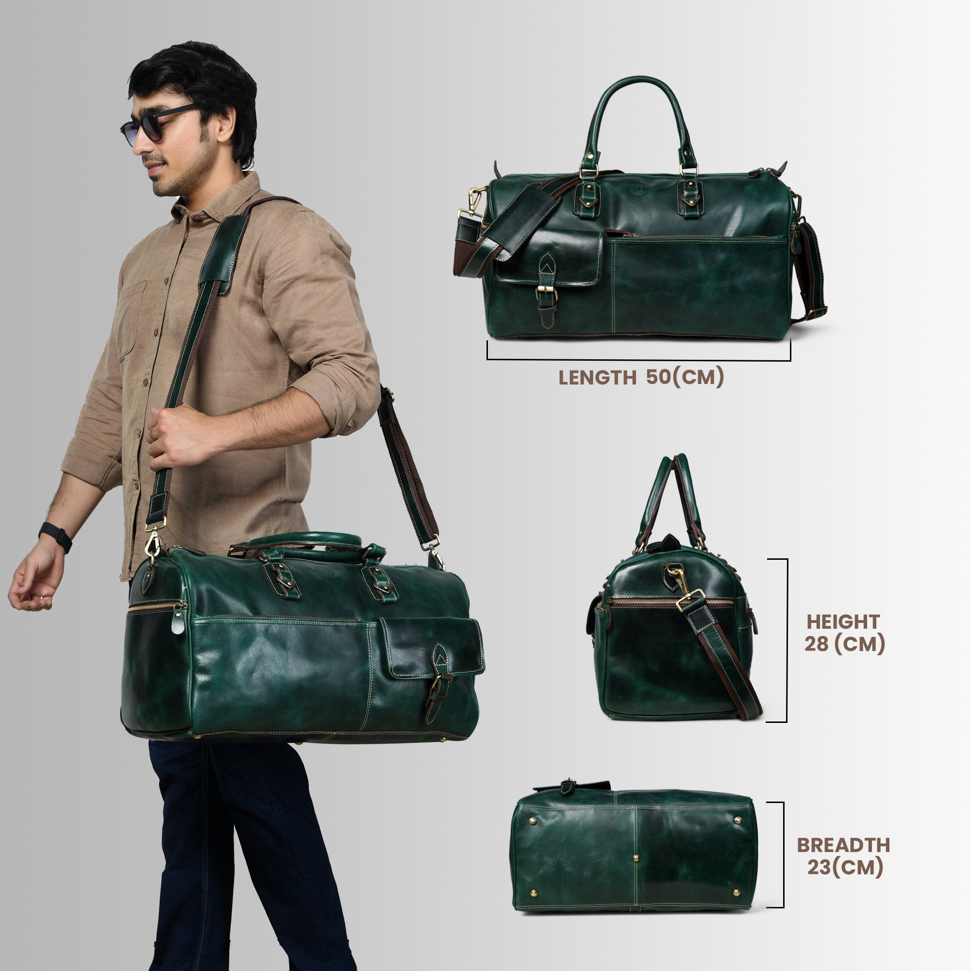 The Odyssey Leather Travel Duffle Bag - Green Colour