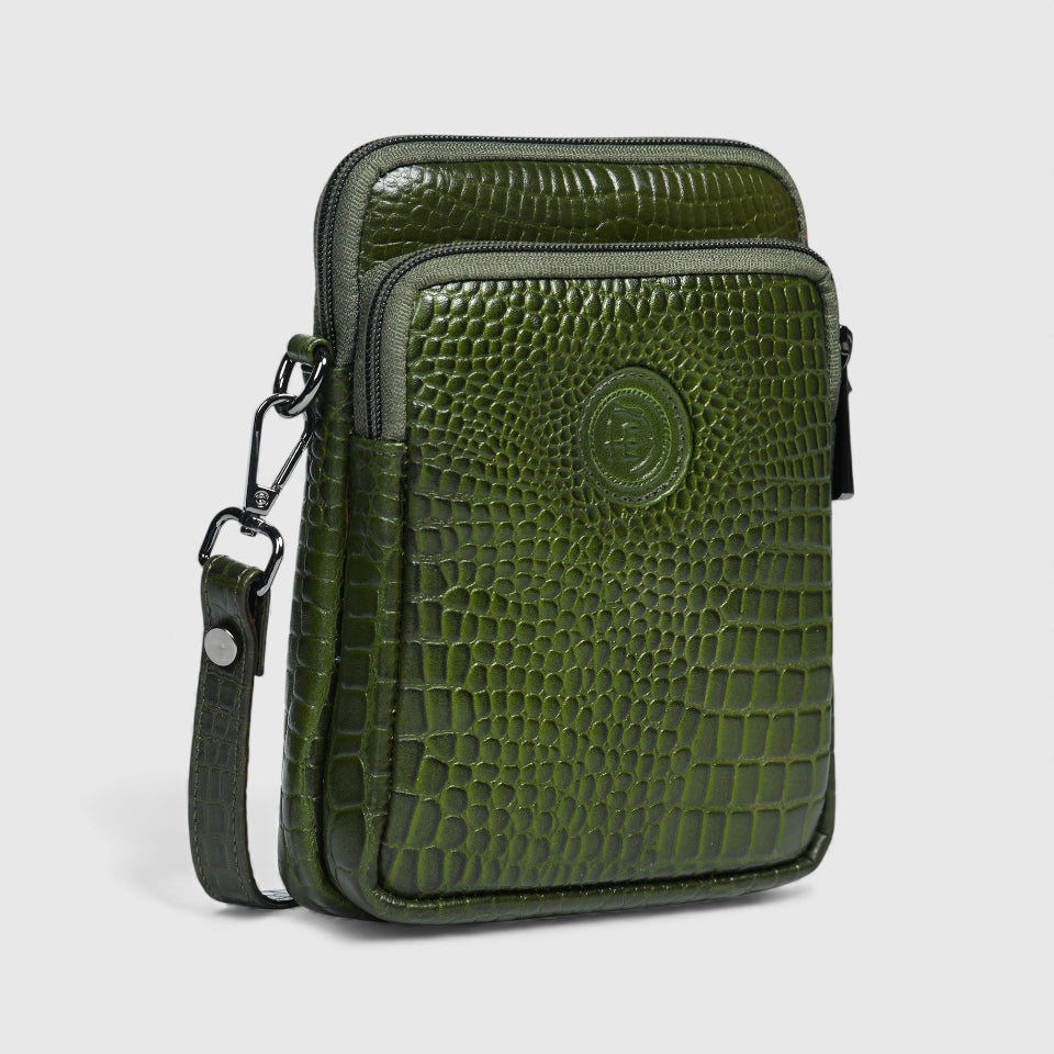 Croc Luxe Leather Sling Bag – Olive Colour