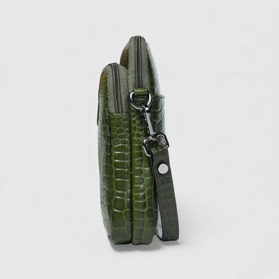 Croc Luxe Leather Sling Bag – Olive Colour