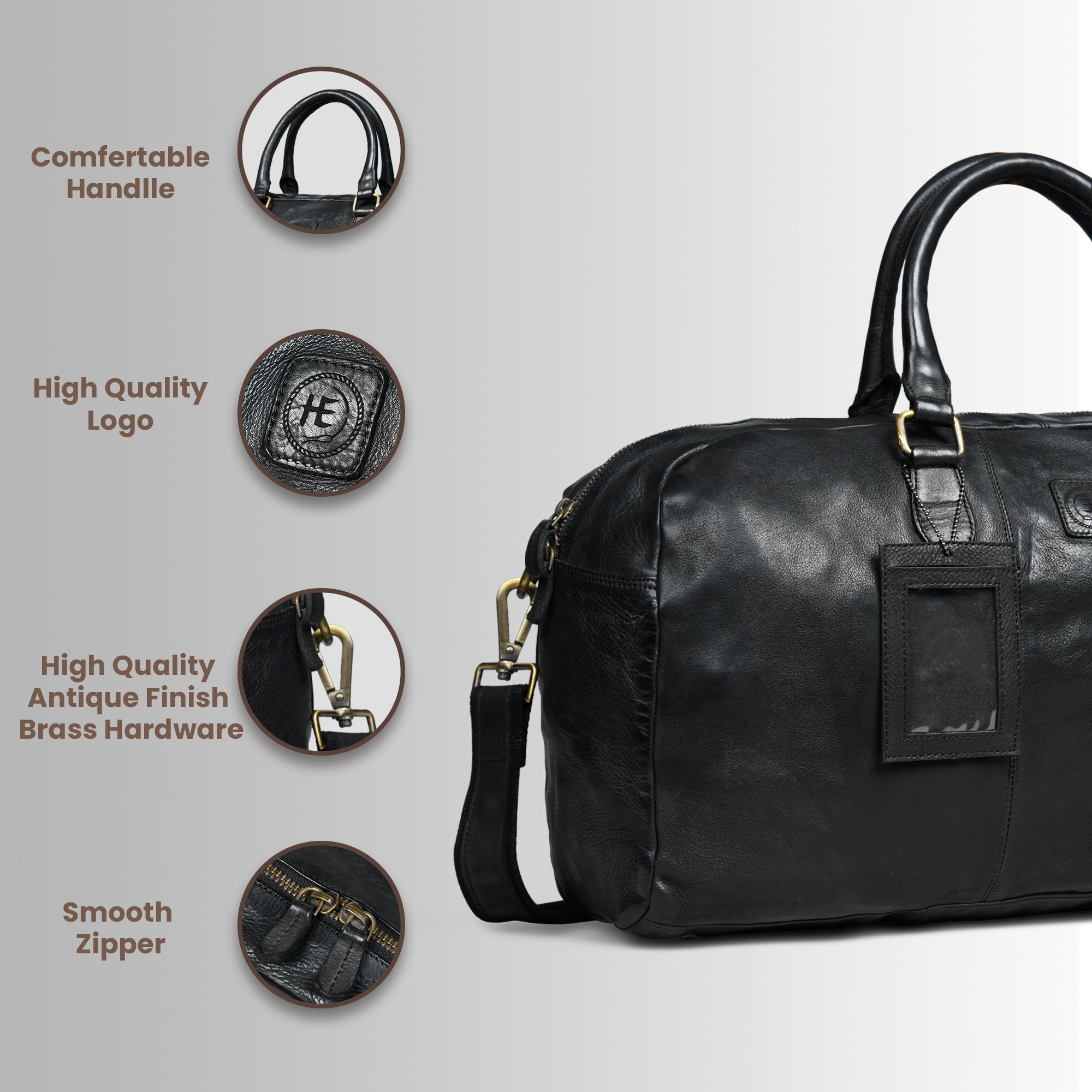 Imperium Luxe Leather Duffle Bag - Black Colour