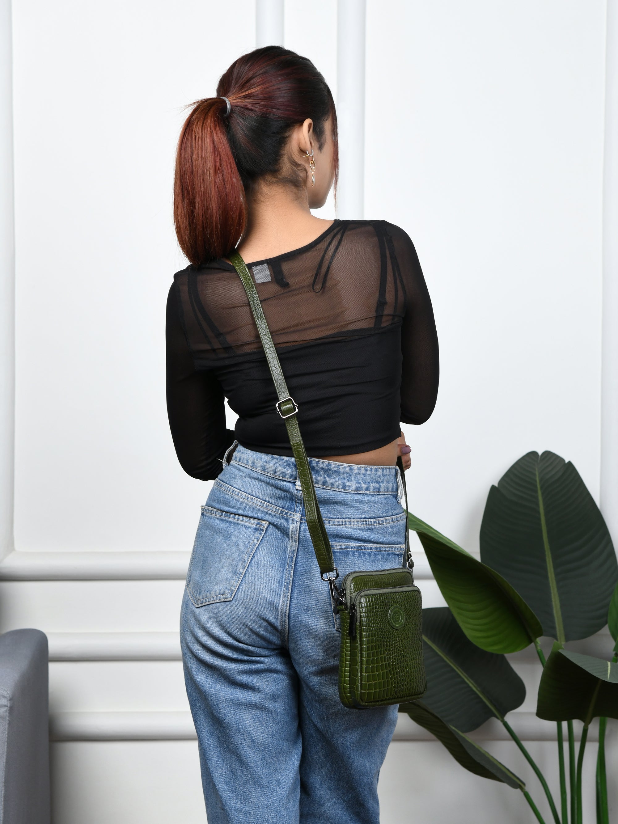 Croc Luxe Leather Sling Bag – Olive Colour