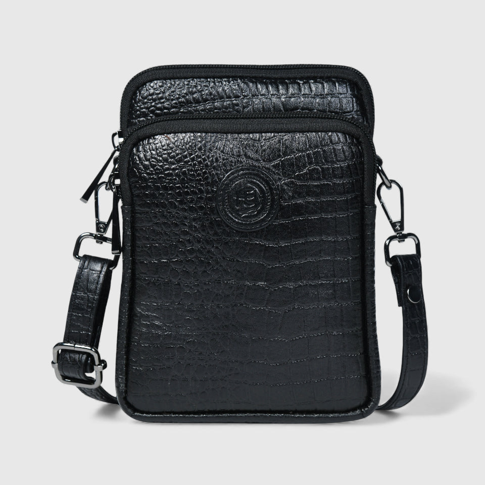 Croc Luxe Leather Sling Bag – Black Colour