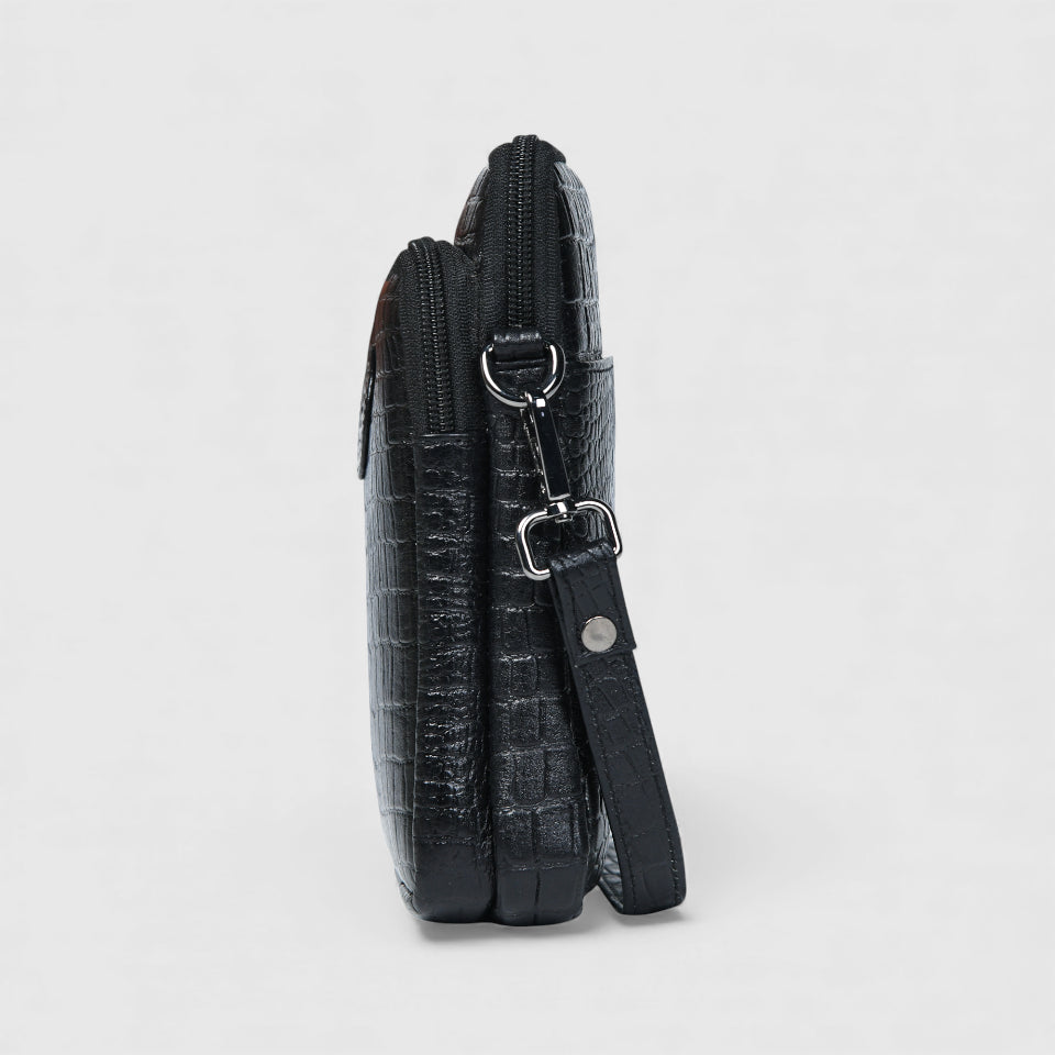 Croc Luxe Leather Sling Bag – Black Colour
