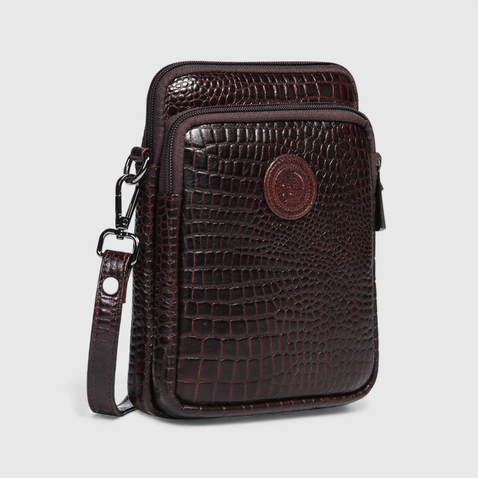 Croc Luxe Leather Sling Bag - Maroon Colour