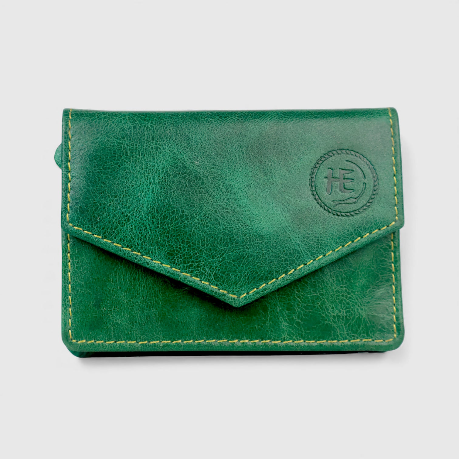 Emerald Regency Compact Vintage Leather Card Wallet - Green Colour