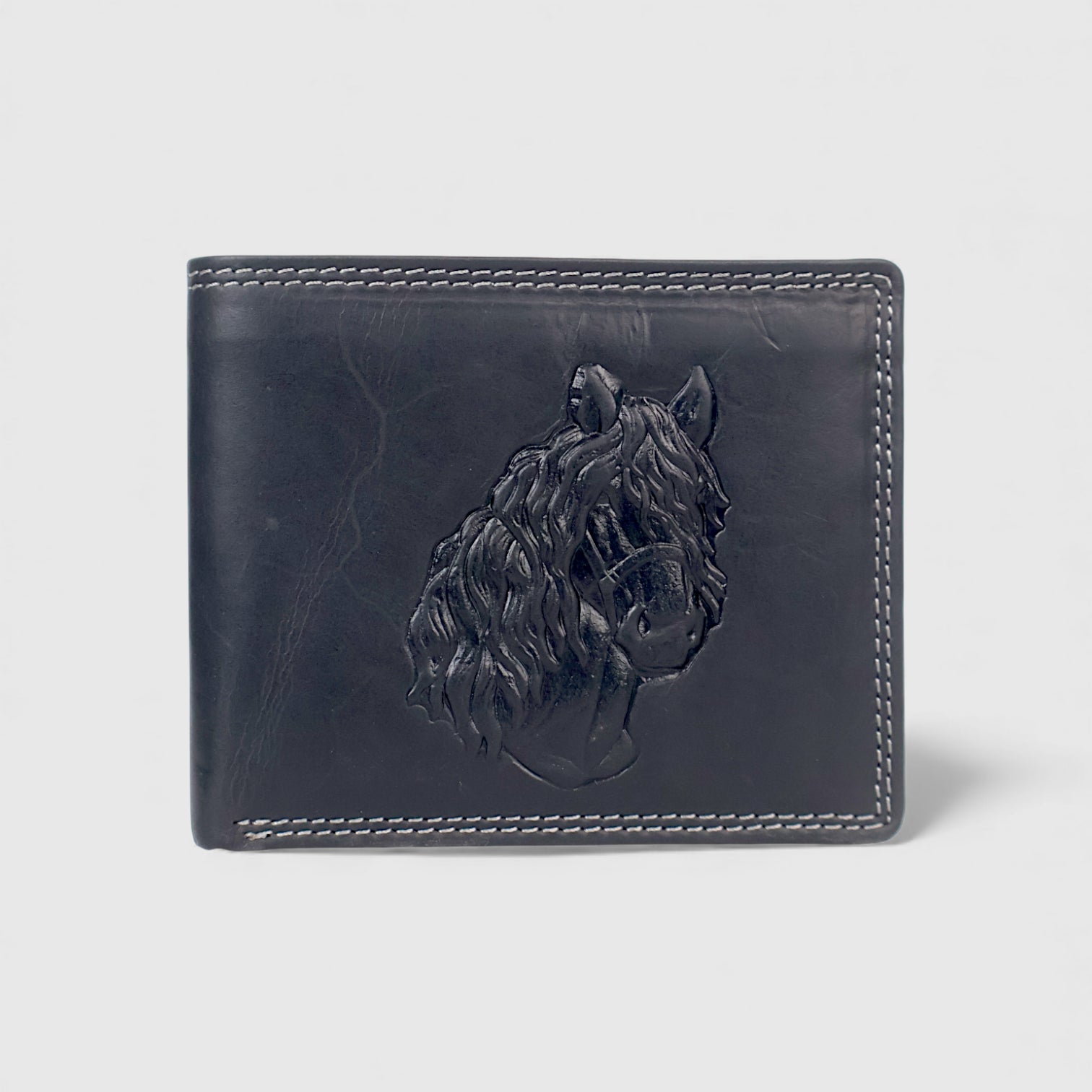 Stallion Crest Vintage Leather Bifold Wallet – Black Colour