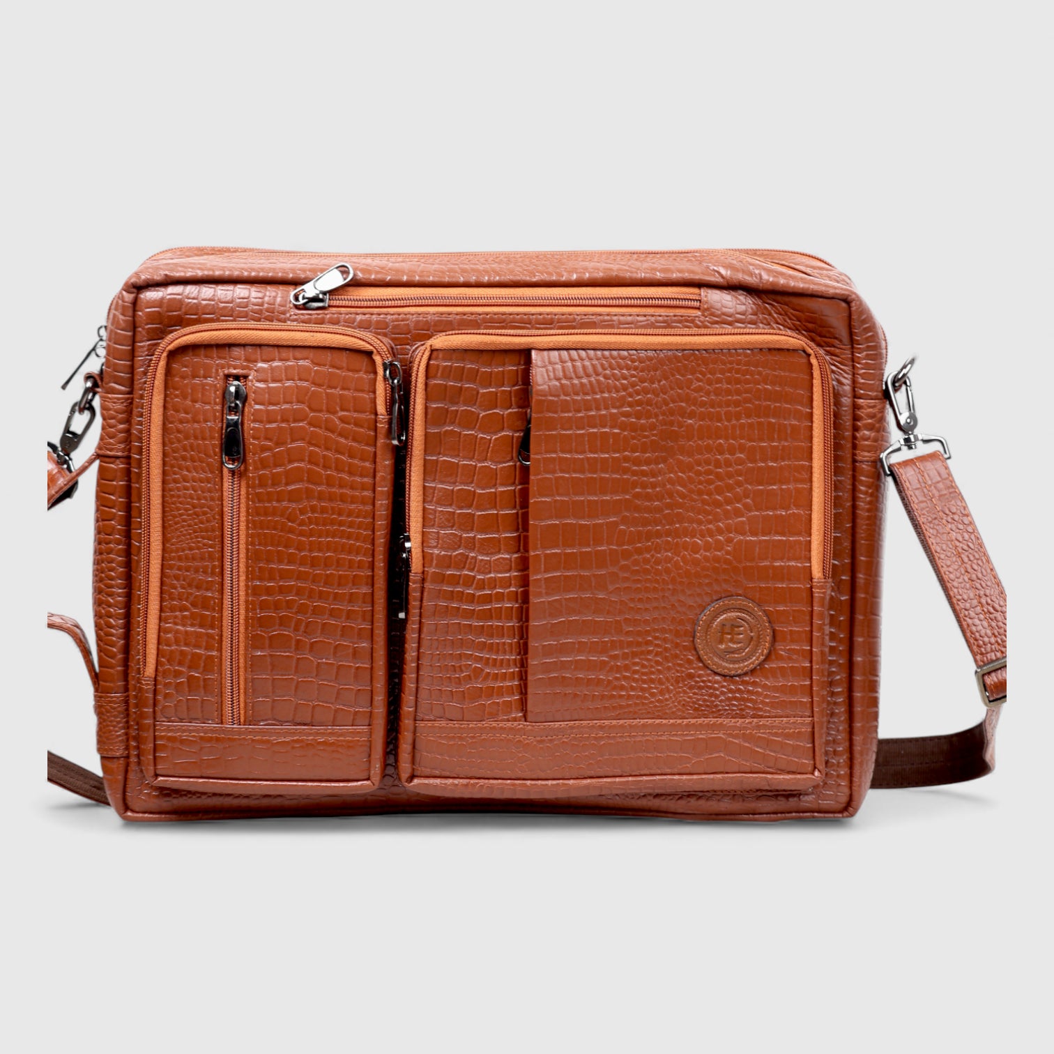 Crocodore Vintage Leather Multi-Pocket Laptop Bag – Tan Colour