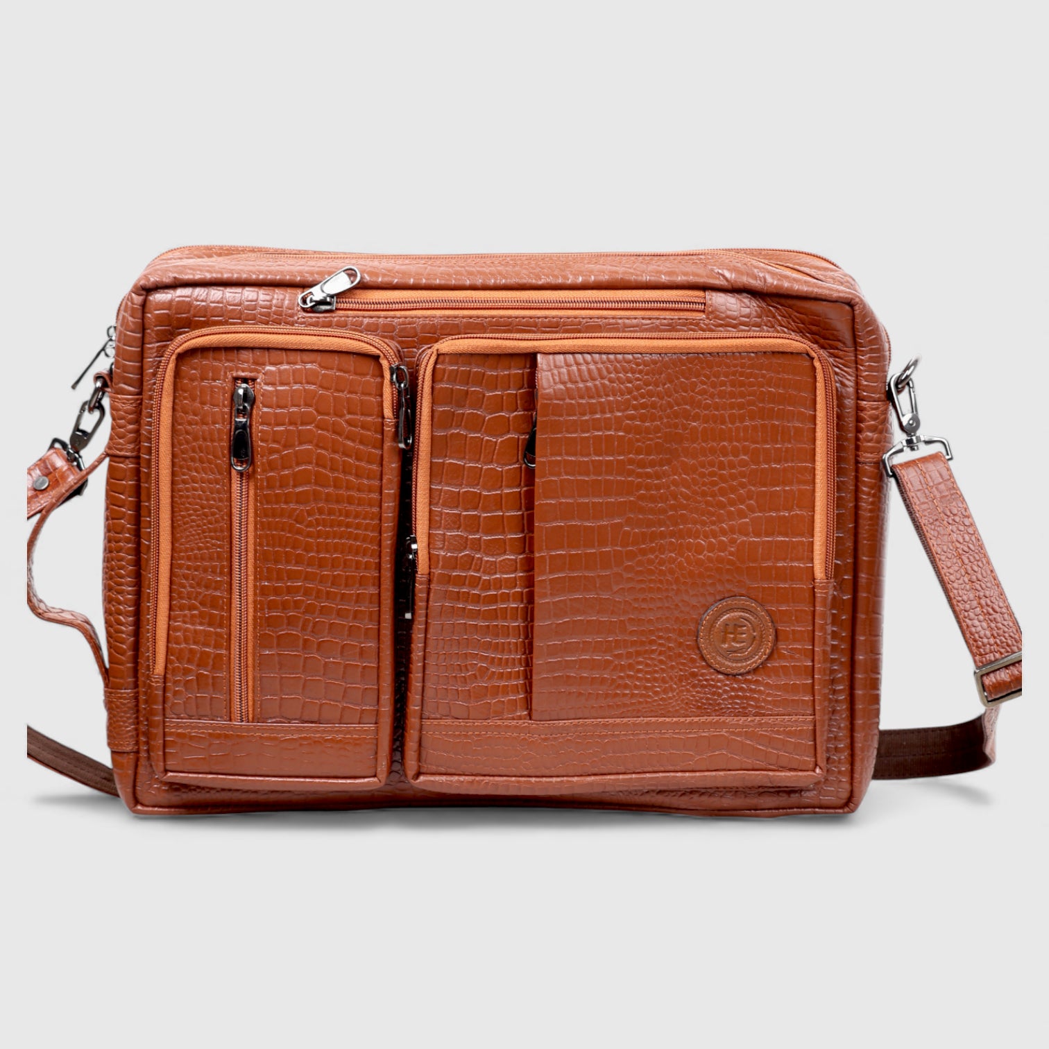 Crocodore Vintage Leather Multi-Pocket Laptop Bag – Tan Colour